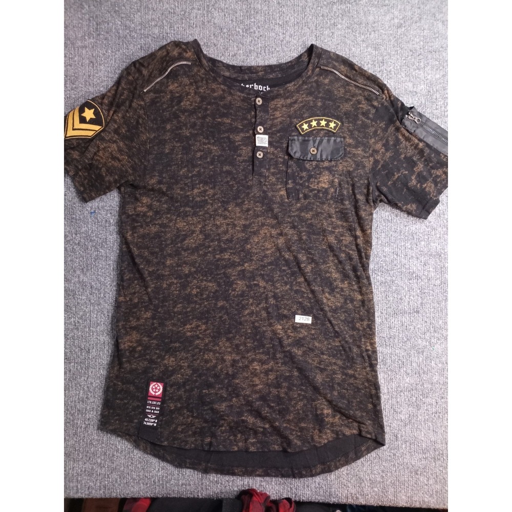 KnickerbockeClothing Co Henley Shirt Mens Medium Military Biker Distressed Zip S